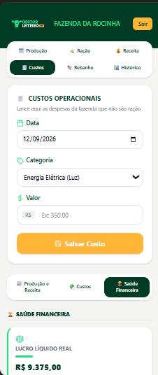 Tela de Custos Operacionais do Gestor Leiteiro Pro